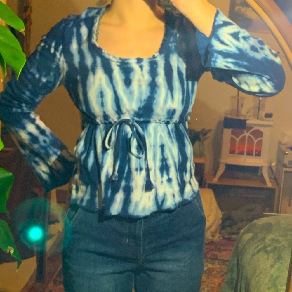 Tie dye baileys point cotton long sleeve shirt